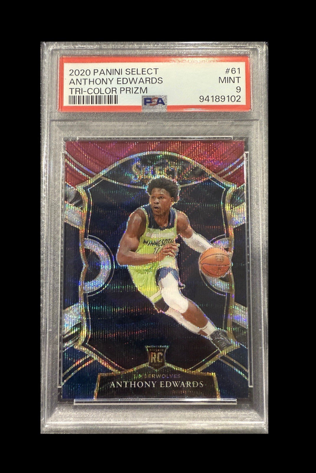 2020 Panini Select Anthony Edwards #61 Tri-Color Prizm Rookie RC PSA 9 Minnesota