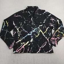 Waimea Jacket Mens Large Black Paint Splatter Denim Trucker Jean Coat Streetwear