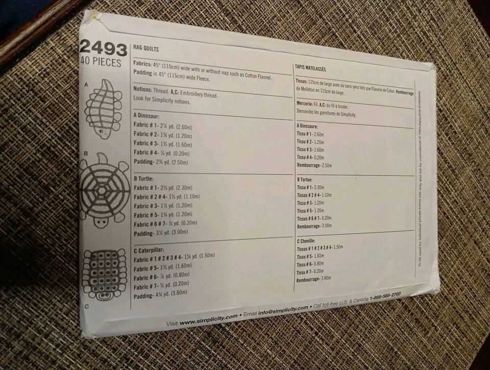 Simplicity #2493 By Longia Miller Turtle Caterpillar Dinosaur Rag Quilt *Read*UC - Image 2 of 4