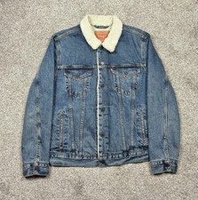 Levi  s Denim Trucker Jacket Sherpa Lined Men  s Size Medium Blue Medium Wash