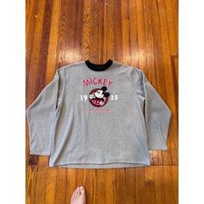 Disney Store Mickey Mouse Fleece Sweatshirt Gray Embroidered 1928 Large