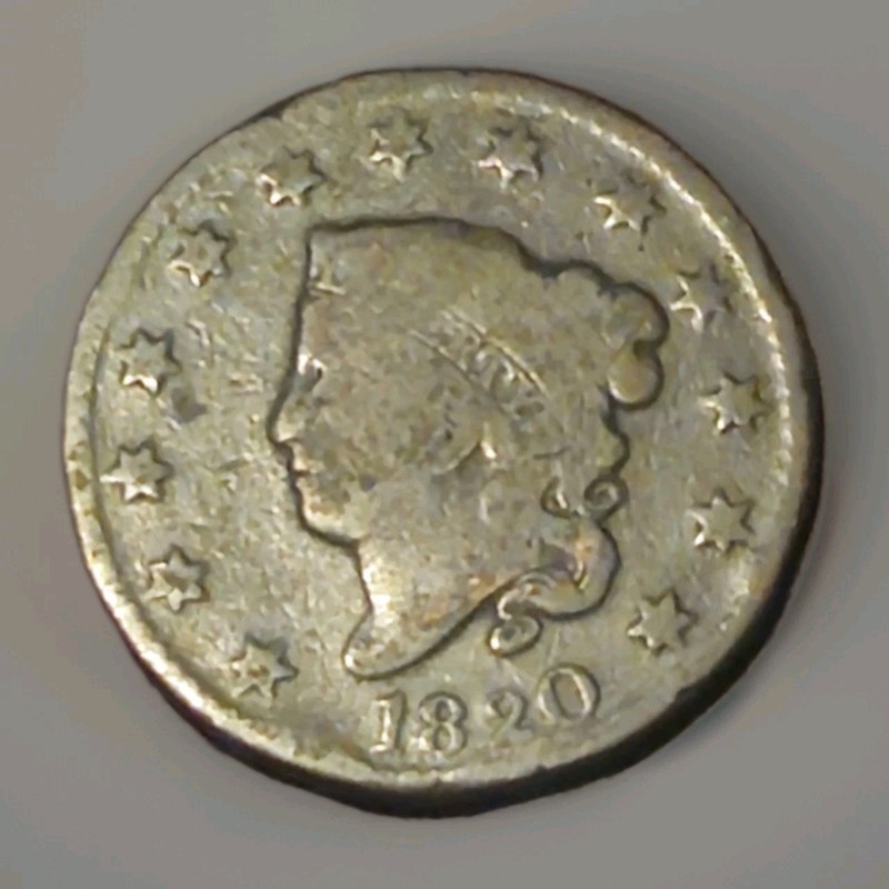 1820 Coronet Head Large Cent AG, 1C Penny coin
