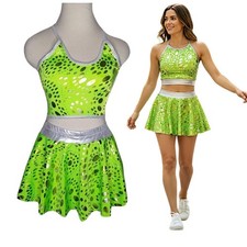 Lot of 8 Fun Train 4-AM  4-AXL Dance Costume Green Crop Top With Skirted Shorts
