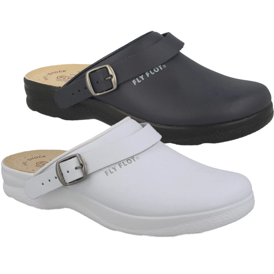 Fly Flot Damen Hausschuhe Leder Clogs Fersenriemen Keilabsatz - Bild 1 von 1