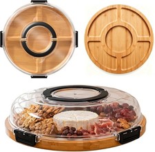 K&auml;seplatte mit Deckel, 30CM Servierplatte Bambus Charcuterie Board