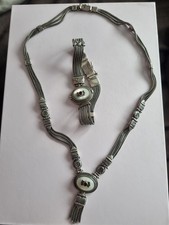 925 Sterling Silver Necklace & Bracelet Set With Pearl Centres and Red Crystals