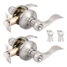 Wave Style Keyed Alike Entry Levers, Exterior Interior 2 Pack Satin Nickel