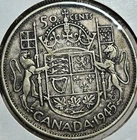 1945 Canada 50 Cents George VI Coat of Arms Half Dollar Silver Coin