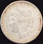 1897-S AU Morgan Silver Dollar, 90% Silver, golden toning around rim/lettering