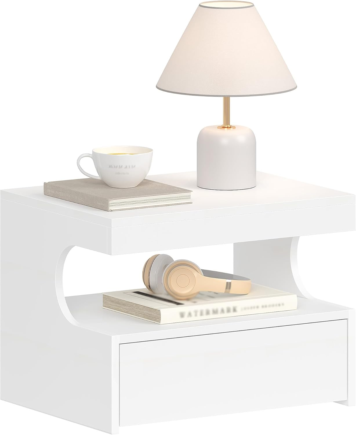 Floating Bedside Table Wall Mounted Drawer Shelf Storage Nightstand Wood