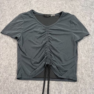 Alice & Olivia Classics Black Maury Short Sleeve Cinched Top Women's Size Medium