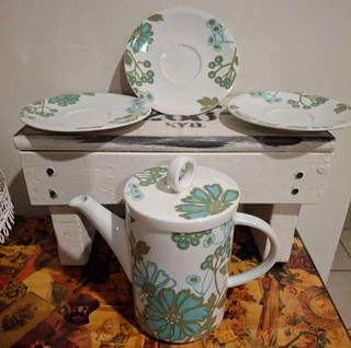 VILLEROY & BOCH Scarlett Lidded Set 3 Saucers & Lge Coffee Pot Christine Reuter