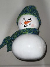 6  X 10  Handpainted Gourd Snowman With Crochet Hat and Scarf Artist Signed 2016
