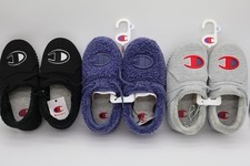 Champion Black, Blue  Grey Logo Slip-On Slippers Faux Fur Lined Non-Slip W9/M7