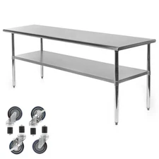 Commercial Stainless Steel Kitchen Food Prep Work Table w/ 4 Casters - 24" x 72"