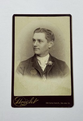 Vintage Wright San Jose CA Young Handsome Man W/ Rose Cabinet Card Photo