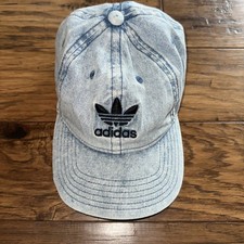 Adidas Originals Trefoil Denim Dad Hat Light Wash Adjustable Cap One Size Cotton