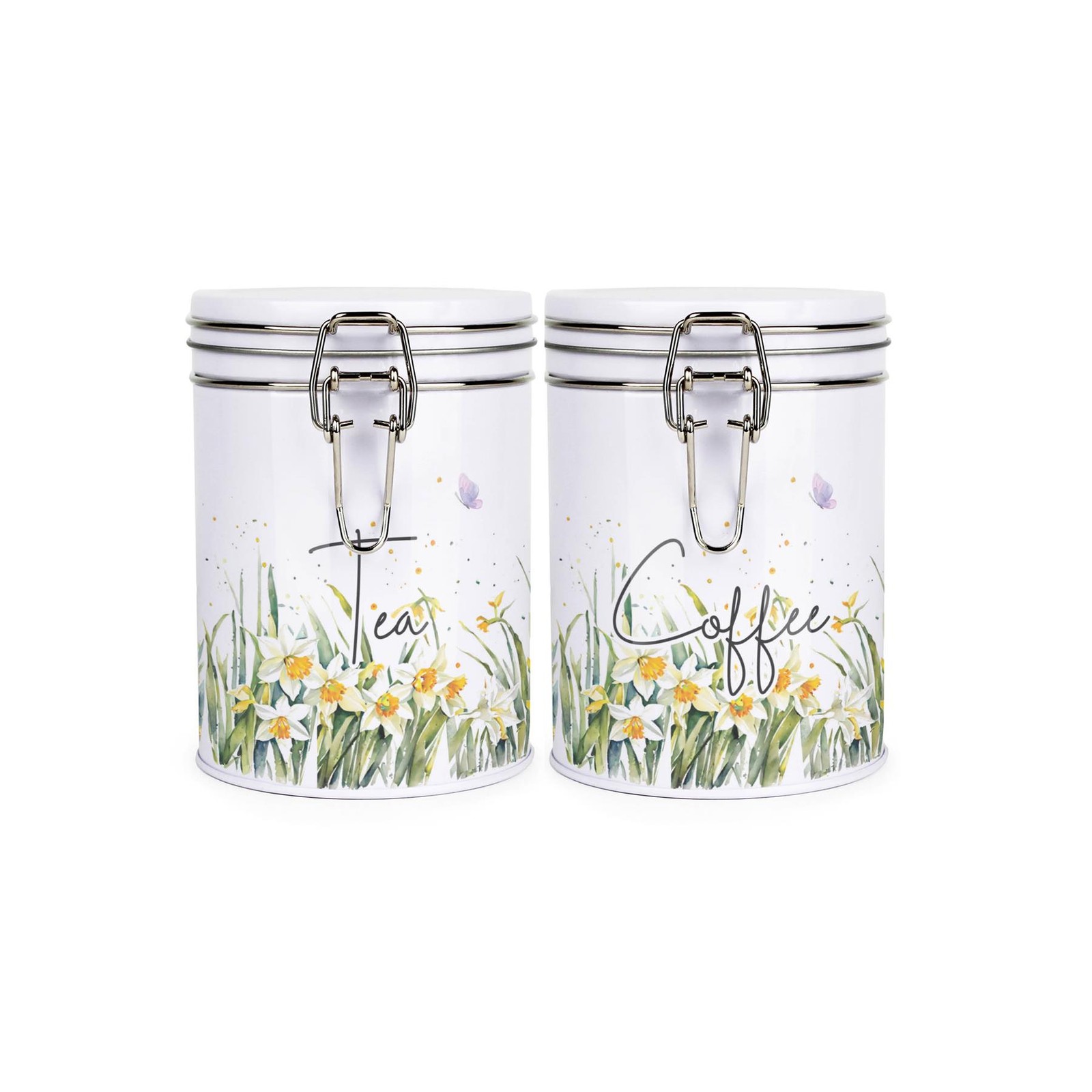 Daffodils Floral Hot Drinks Canisters Set - Tea & Coffee Storage Gift Tins