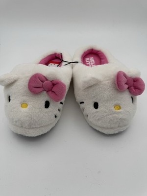 Officially Licensed Sanrio Hello Kitty White Plush Slippers Size 9/10 L NWT