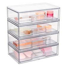 CHEFSTOY 12.1inch Weight Clear Stackable Storage Drawers, Plastic Organizers Bin
