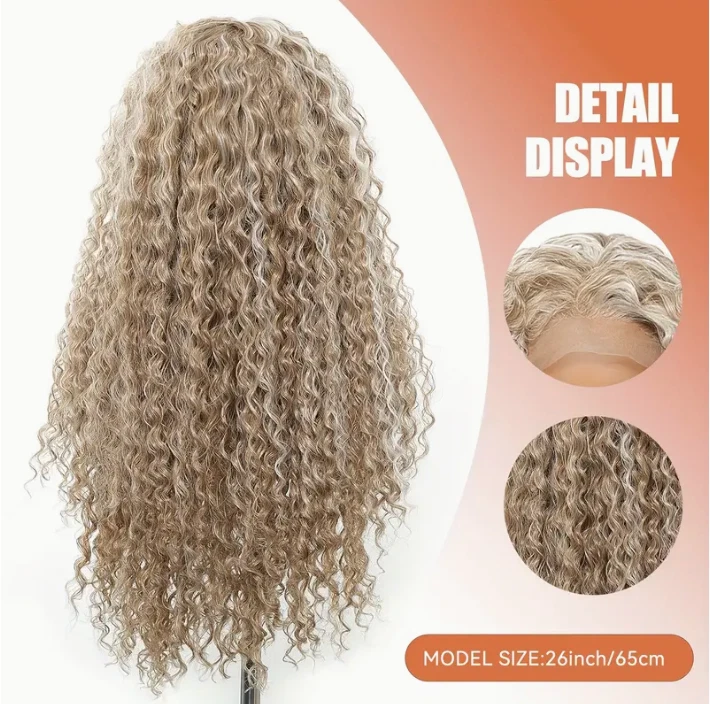 Peluca rizada de onda profunda rayada Ombre de 26 pulgadas con frente de encaje cabello de 80 densidades Foto 2 de 4