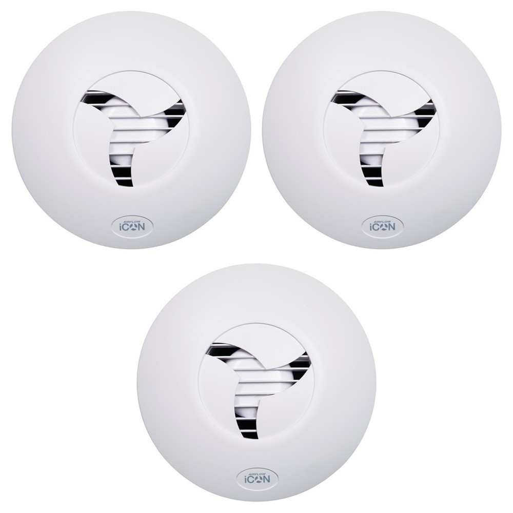 3 x Airflow 72683501 iCON15 Eco Circular Auto Iris Extractor Fans (240V Mains)