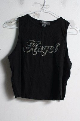 Primark Damen bauchfreies geripptes ''Angel'' Mini Tank Top - schwarz - Größe 12 14 (d63)