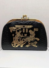 Vtg Egyptian Leather Wallet Kiss Lock Coin Purse Gold Chariot Pharaoh Egypt HTF