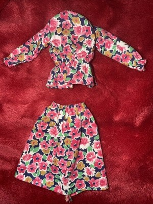 Vintage TKK Hong Kong Barbie Size Clothes Floral Skirt Blouse 2 Piece Outfit 70s