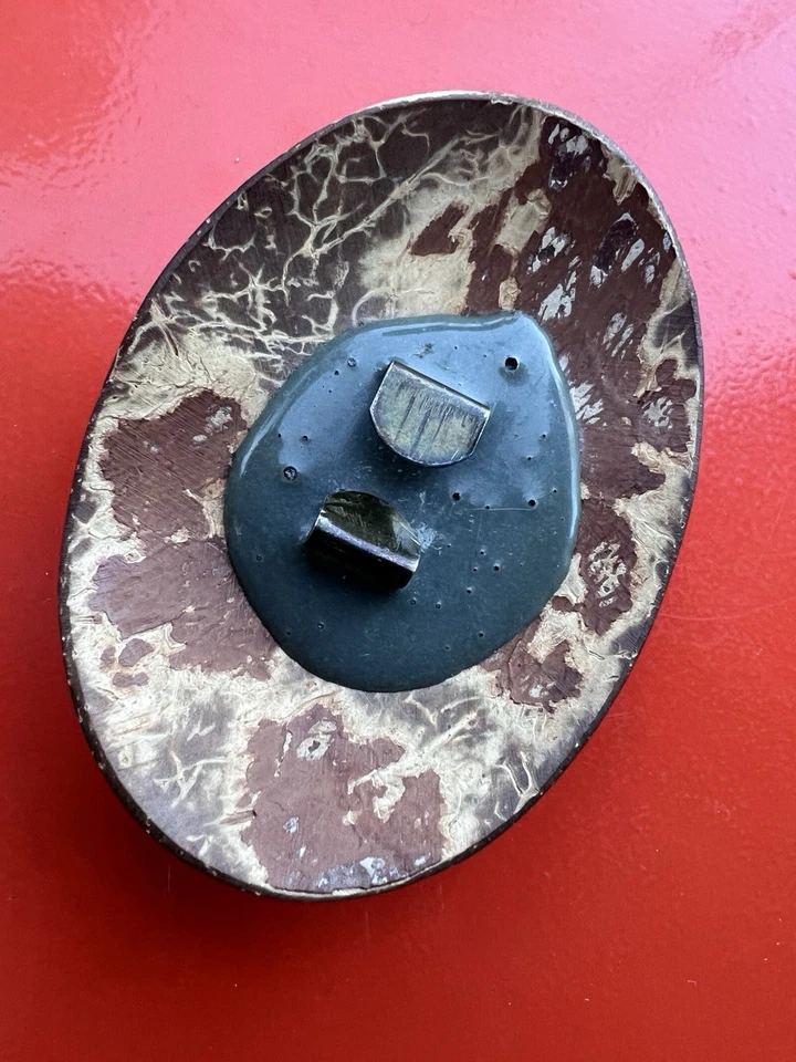 Hebilla de cinturón vintage con carcasa de abulón ovalada redonda parte posterior de madera Foto 3 de 3