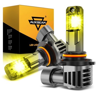 AUXBEAM Fanless 9005 HB3 LED Headlight Bulbs Yellow 3000K High/Low Beam 20000LM