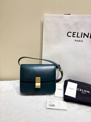 Celine Mini Classic Box Amazon Green Dark Green New Logo Shoulder Bag