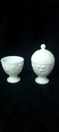 Vintage Westmoreland Glass Floral Embossed Milk Glass Candy Dishes-Made for Avon