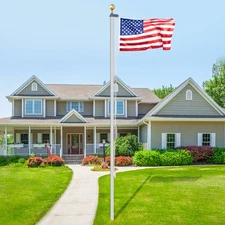 20FT Detachable Flagpole Kit Heavy Duty Aluminum Flag Pole American Silver