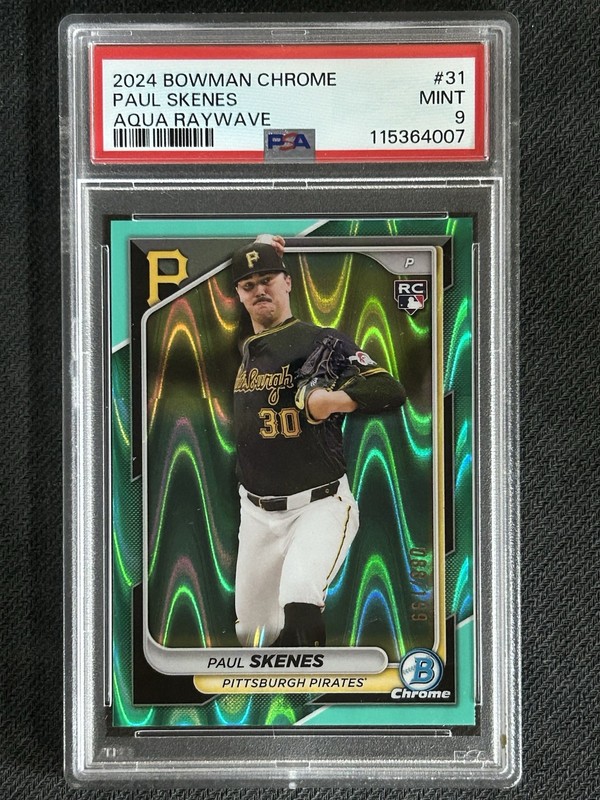 2024 Bowman Chrome Paul Skenes Rookie Aqua RayWave Refractor /199 PSA 9 RC💎 #31