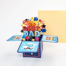 No.1 Best Dad Surprise Box - Pop Up Father's Day Card with Envelope