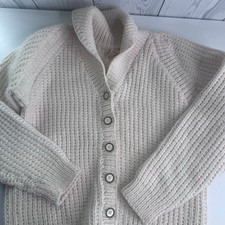 Vintage Cardigan Sweater Ivory Hand Knit Cottagecore Granny Medium