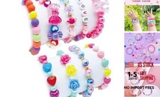 9 PCS Cute Kids Bracelets for Girls Pink LOVE Beaded Bracelets Little Princess