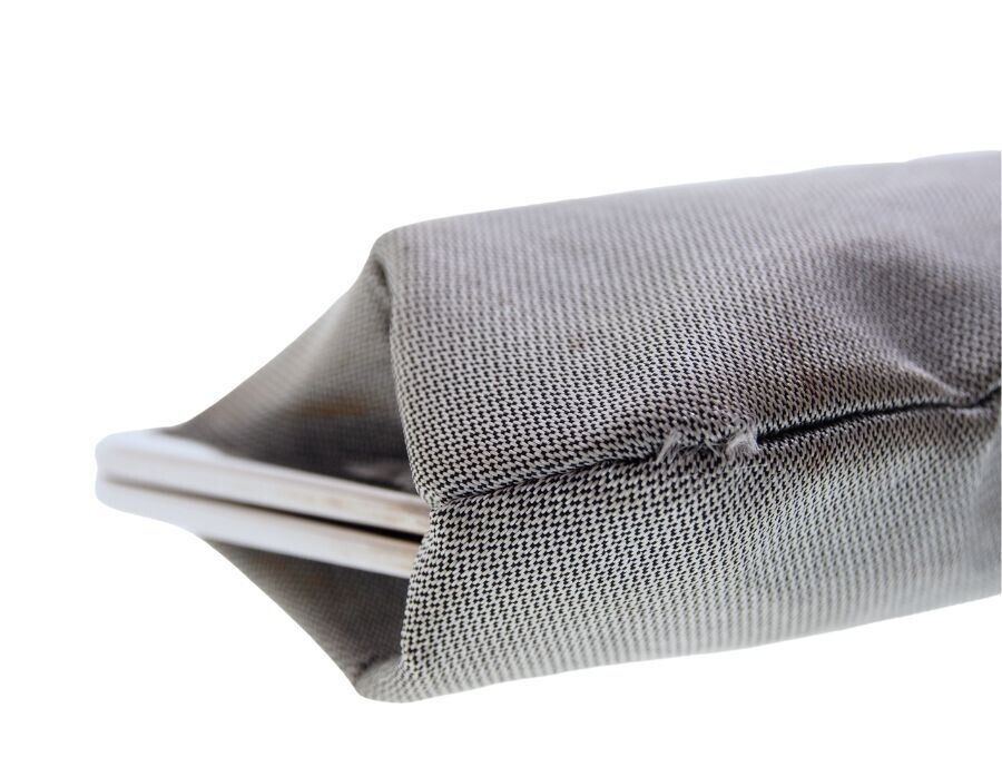 CHANEL Silver Gray Clutch Bag CC Logo Nylon Used VG Item CHANEL Silver Gray Clutch Bag CC Logo Nylon Used VG Item