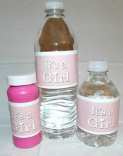 30 It's a Girl Baby Shower Labels for Water Bottles, Bubbles, Favor Bags