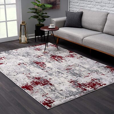 5' X 7' Red and Gray Abstract Area Rug