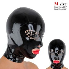 Black Latex Hood Mesh Eyes Rubber Mask Back Zipper for Fetish Catsuit Clubwear