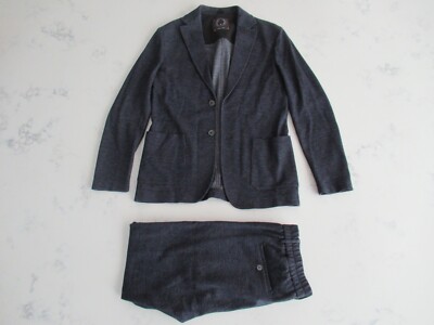$1800 NWOT TONELLO T-JACKET JERSEY STRETCH SUIT DARK BLUE PINSTRIPE