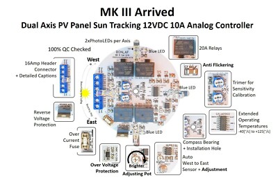 MK III 10A 12VDC Dual Axis Solar PV Panel Sun Tracking Analog Control Board