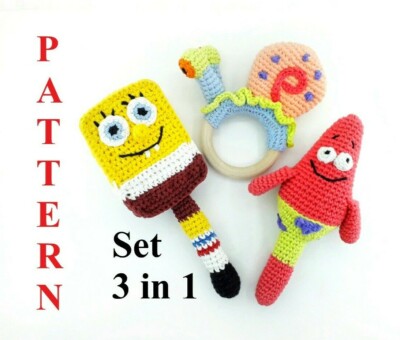 Crochet Pattern bundle 3 in 1 amigurumi baby rattle pattern Pattern set rattle