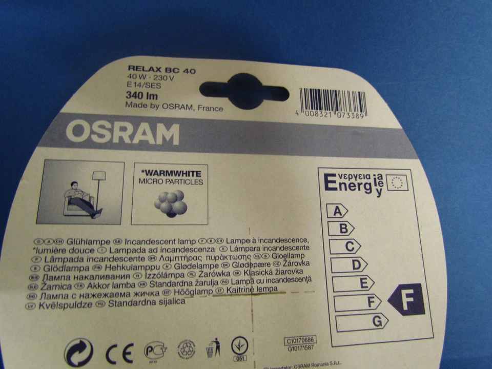 OSRAM RELAX BC 40 E14 40W 230V   WARM WHITE Glühlampe Glühbirne  DIMMBAR !!! - Bild 2 von 2