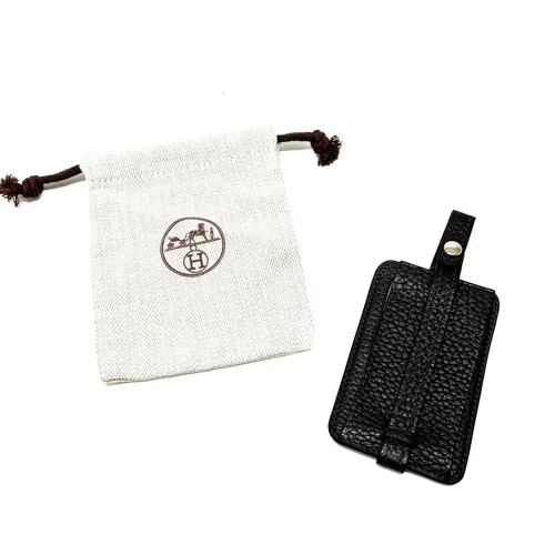 HERMES Name Tag Taurillon Clemence Leather Silver Hardware