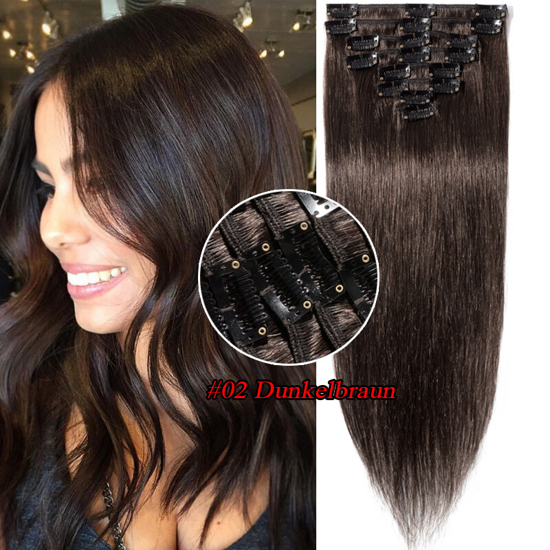 GlamXtensions Clip-In Haare 45 Cm – 7-teiliges Set Aus 100% Remy Echthaar, Farbe 6 Mittelbraun