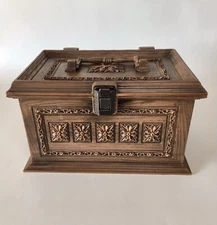 Max Klein Ornate Faux Wood Plastic Sewing Storage Chest Box w/ Tray Vintage 70’s