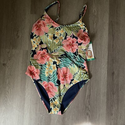 Hurley Swim Suit Women's Medium One-Piece UPF 50+ Stretch Floral Poppy Tropics